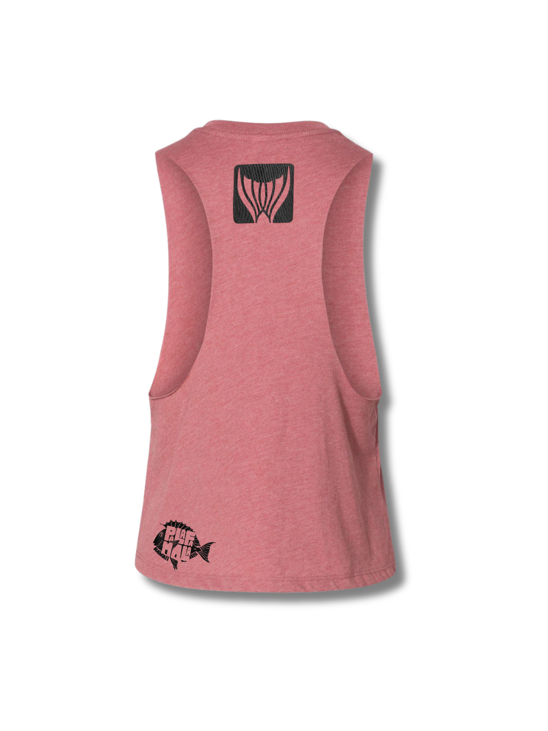 Pink tank top with black graphics on a white background
