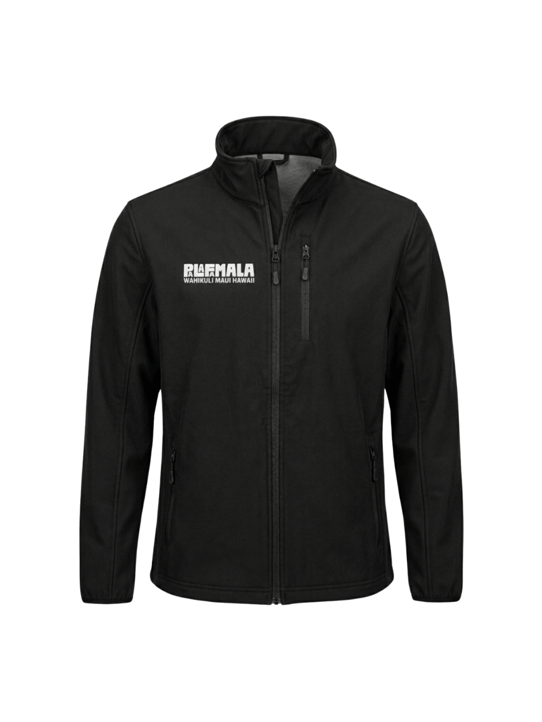 Black jacket with a brand logo on a white background