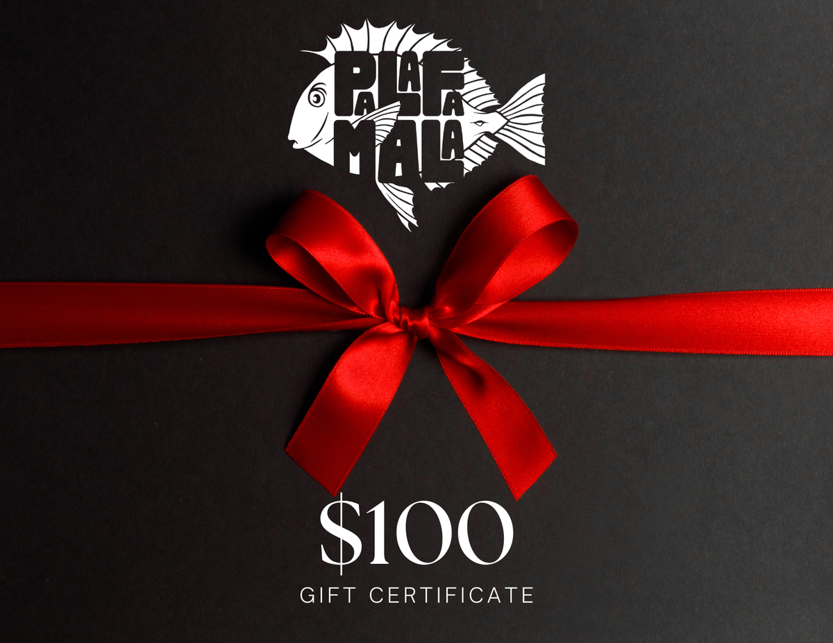 Palafamala Digital Gift Certificate, black card with a red bow on it.