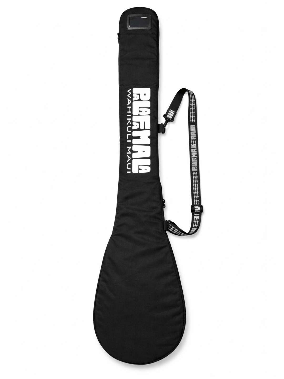 Black single paddle case with strap on a white background