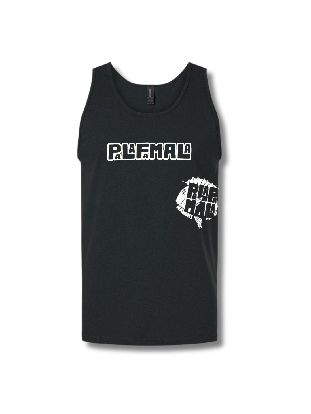 Men’s sleeveless black cotton tank in white background