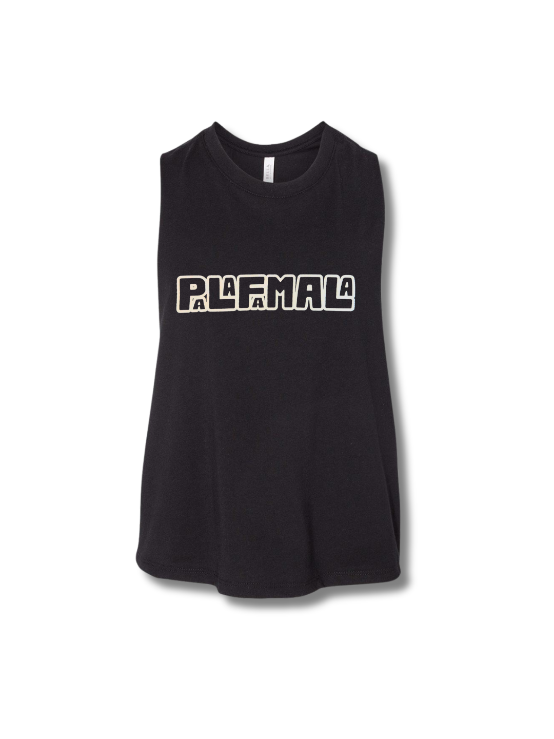Black sleeveless shirt with 'PALAFAMALA' logo on a white background