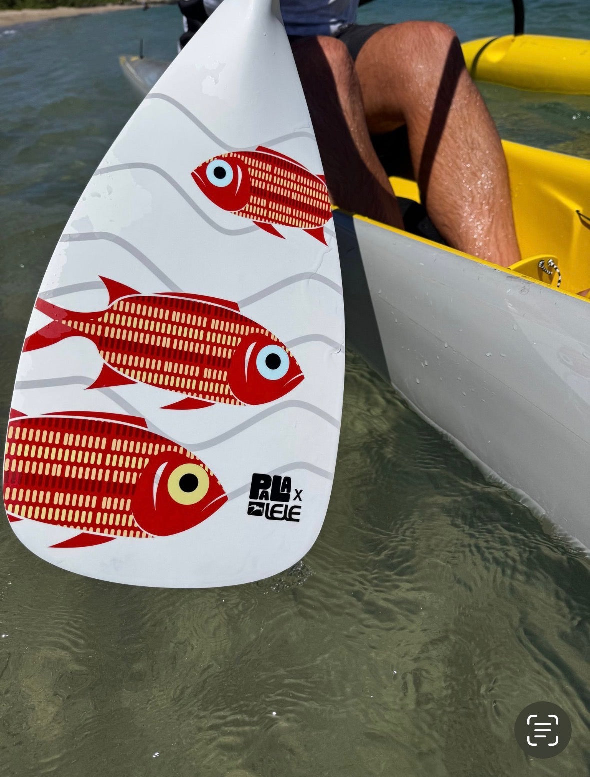 three red fish on white paddle